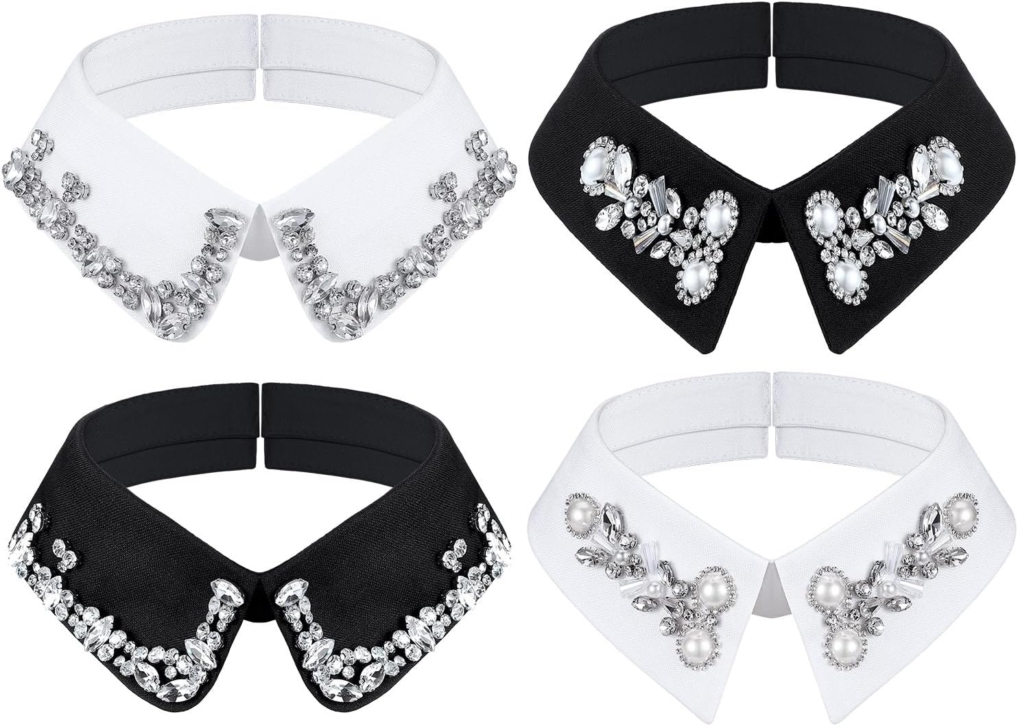 Giegxin 4 Pcs Dickey Rhinestones Fake Collar for Women Embellished Detachable Half Shirt Choker False Collar