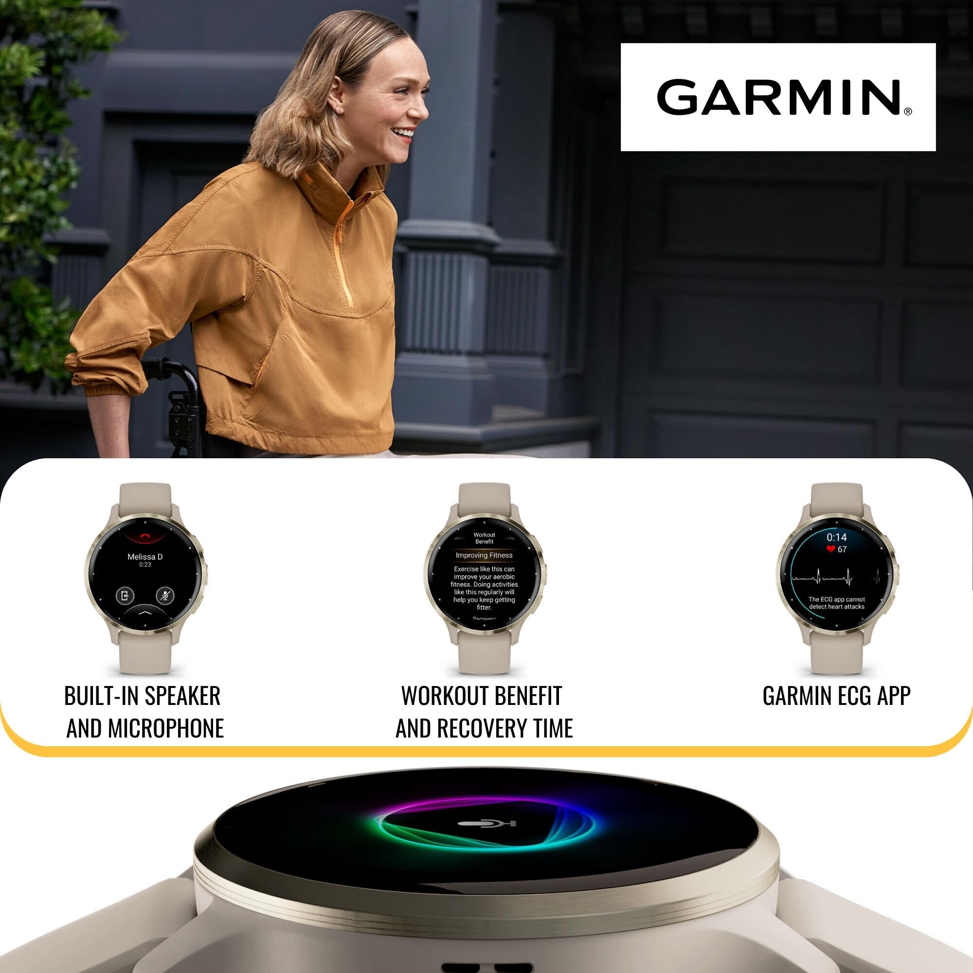 Amazon | Garmin Venu 3S スマートウォッチ (シルバーとセージ