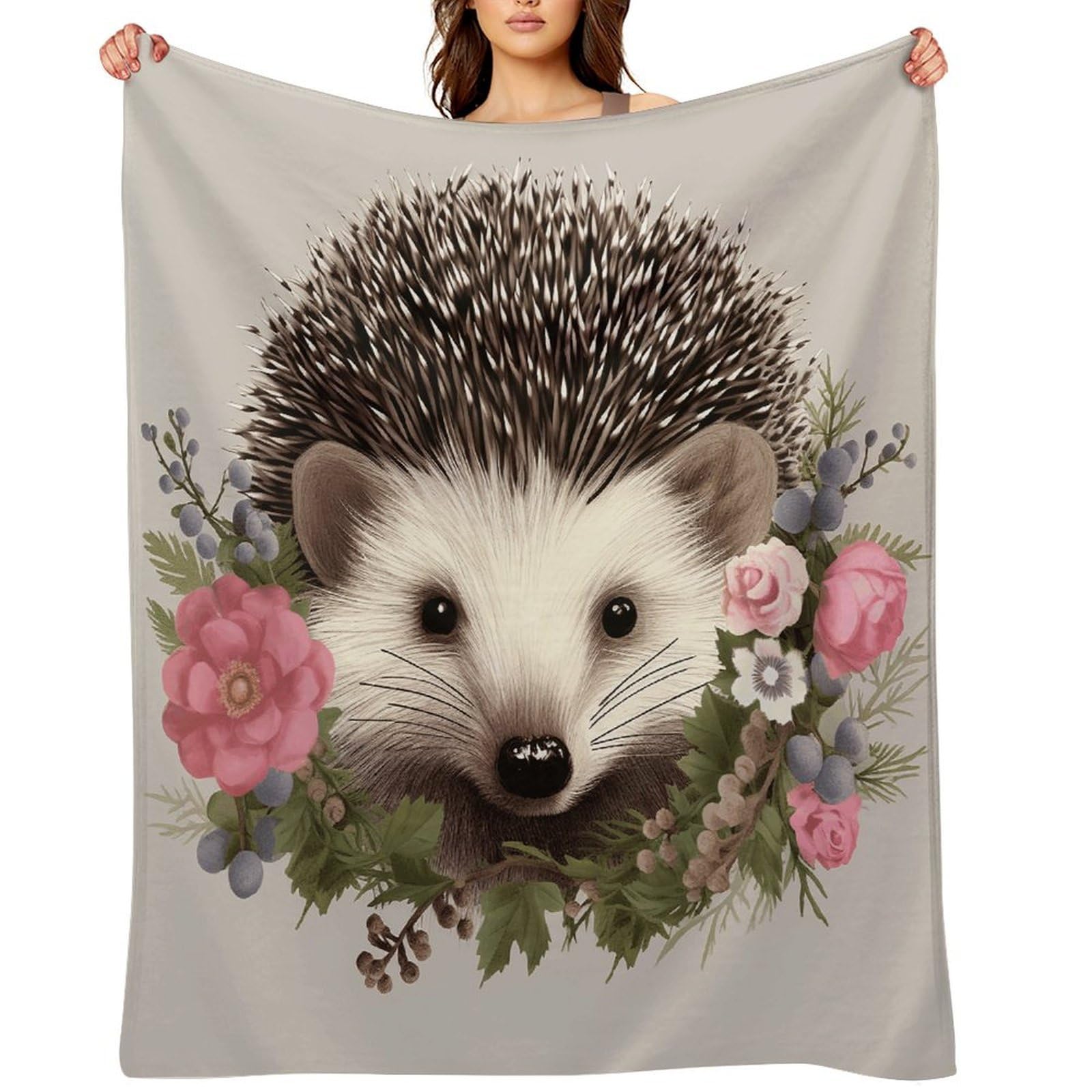 Hedgehog in Floral Wreath Throw Blanket for Couch and Bed Super Soft Warm Lightweight Throw Blankets Cozy Fuzzy Flannel Blanket Personalized Decorative Blankets for Sofa Decor 30"x40"