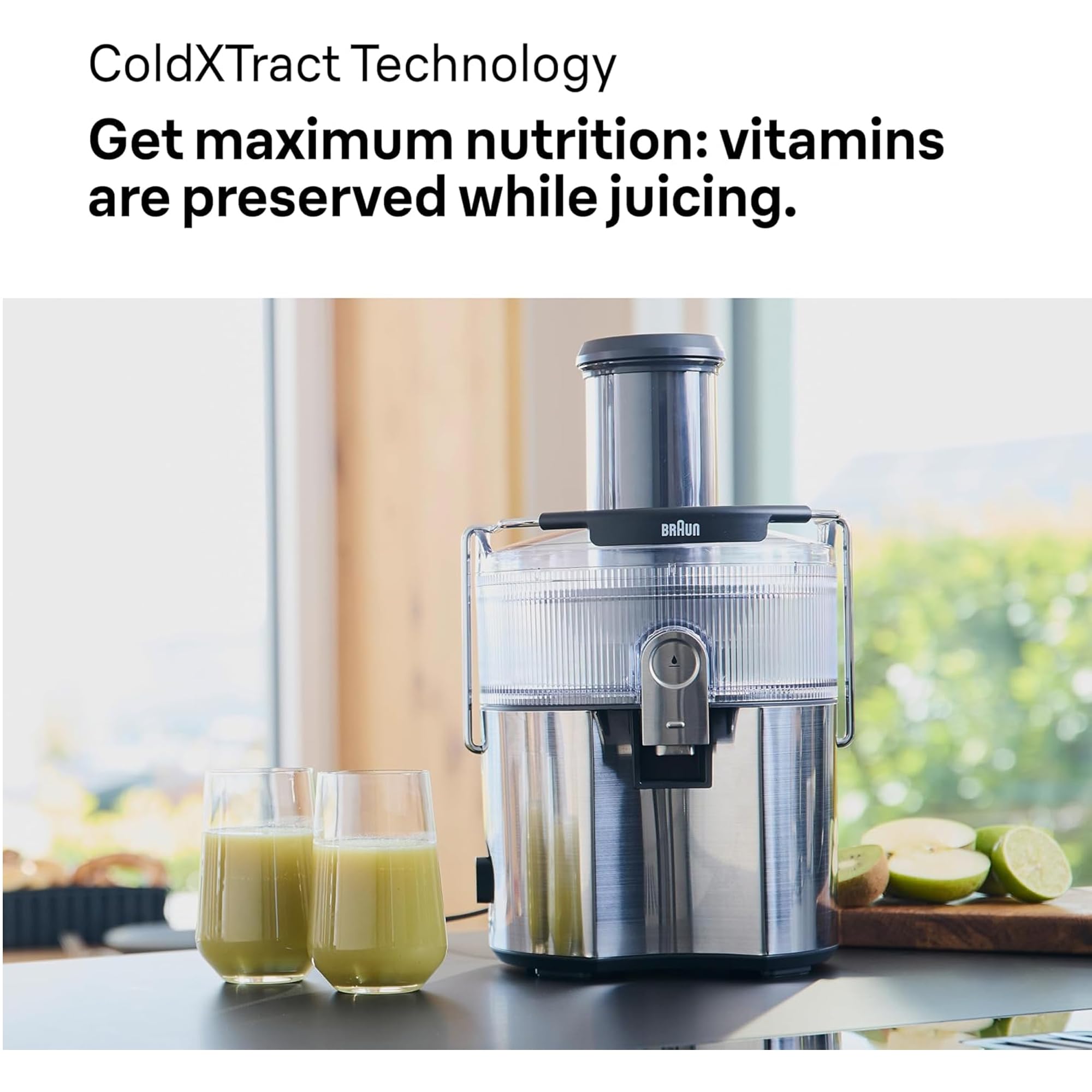 Braun MultiJuice 7 exprimidor frío con tecnología ColdXtract, jugo fresco en 15 segundos, manguera de alimentación de 75 mm, contenedor de pulpa de 2 l, sistema de goteo One Touch
