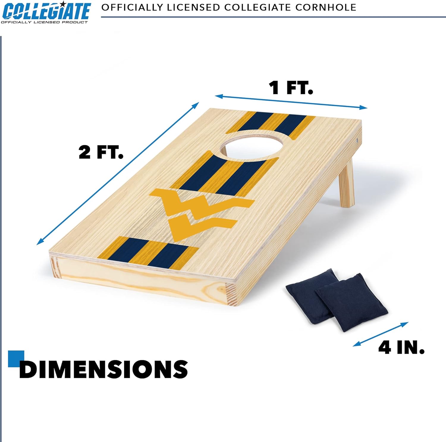 Wild Sports West Virginia Mountaineers 1' x 2' Travel Size Solid Wood Cornhole Set with Direct Print HD Team Graphics – Great Gift for Any Sports Fan! Bean Bag Toss Family Games for Outdoor Play