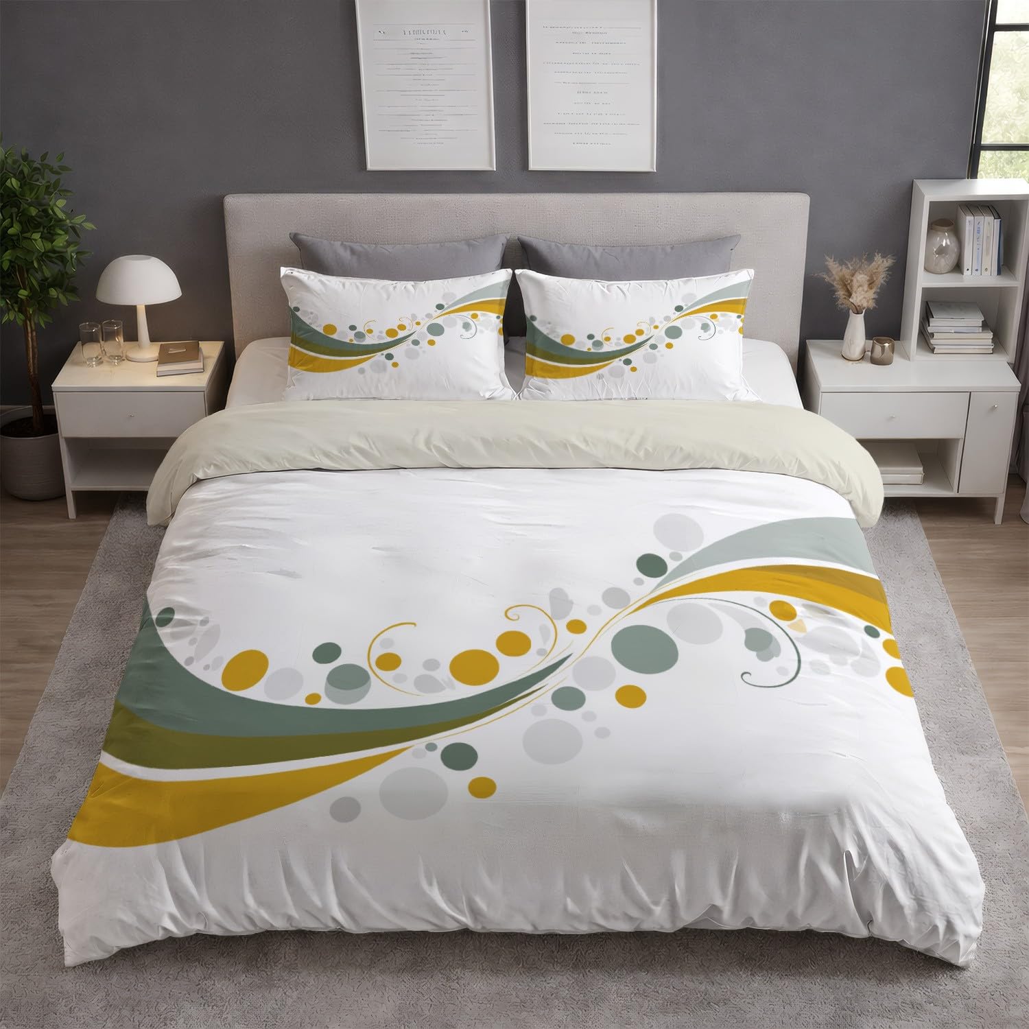 Generic Zestawy poszewek na kołdrę w rozmiarze king size, abstrakcyjna, nowoczesna, minimalistyczna, geometryczna, biała, dwustronna, oddychająca, hipoalergiczna, zestaw pościeli z poszewkami na