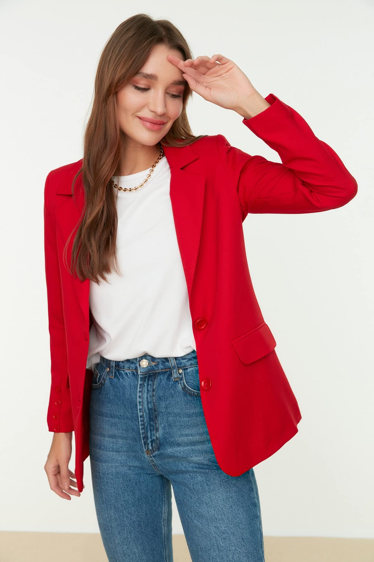 Trendyol Veste Blazer Bouton, Rouge Femme