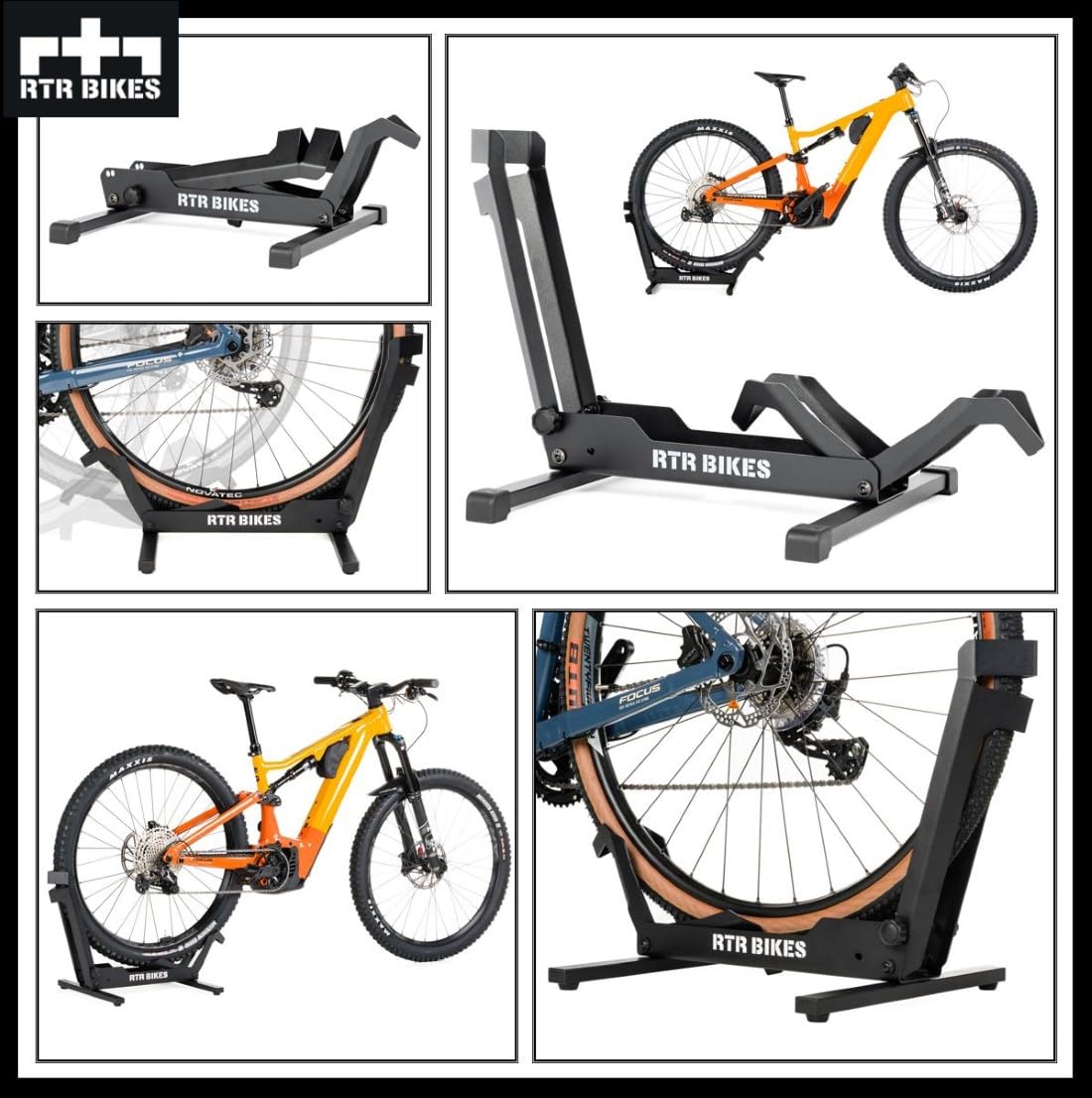 RTR BIKES Brutus Support Vélo Sol Professionnel – Râtelier Robuste pour VTT & VAE jusqu'à 30kg – Stable Acier – Compatible Roues 26-29" & Pneus 2,8" – Made in EU
