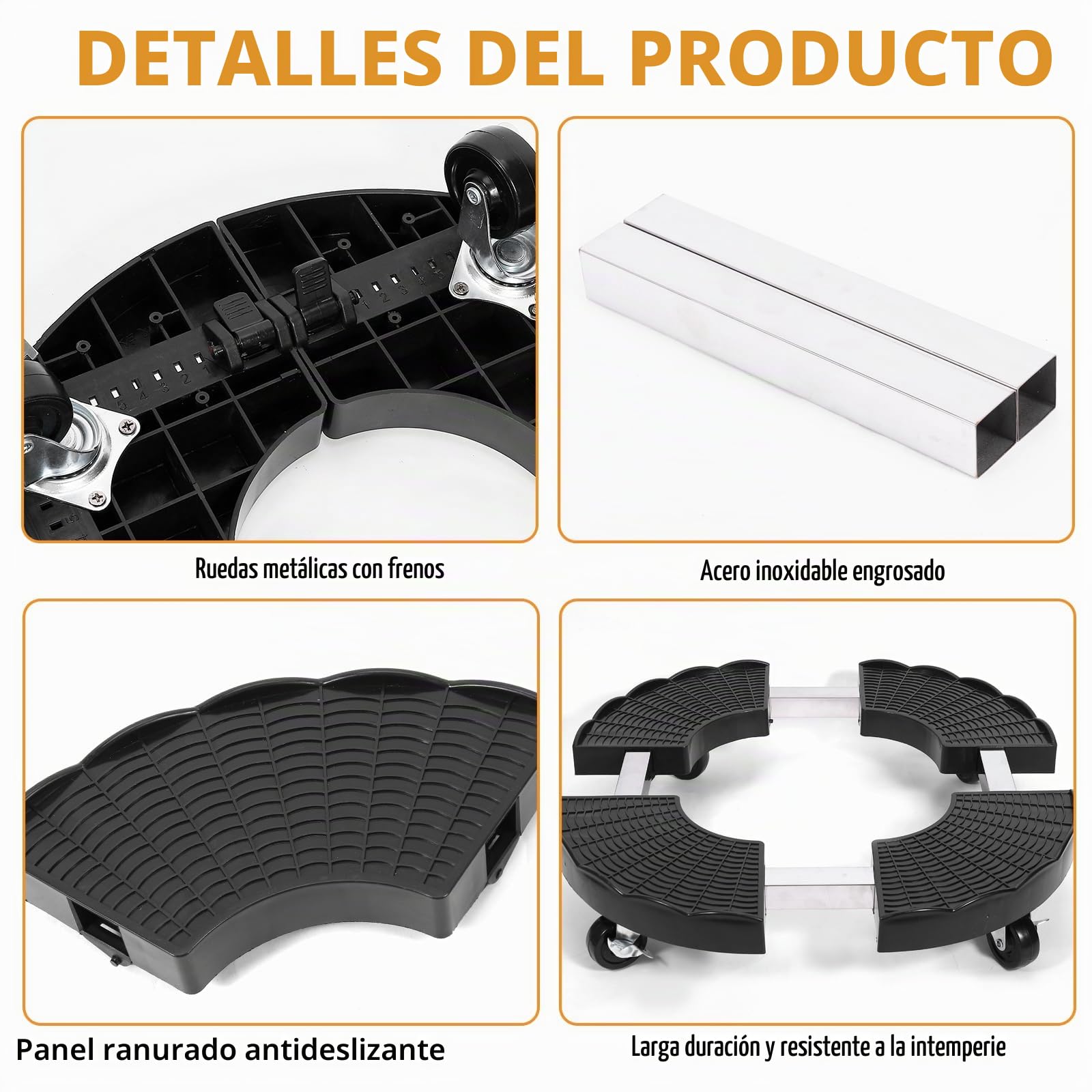 Zorplex Rodillo para Plantas Ajustable Ø 38–50 cm, Soporte Redondo con Ruedas Giratorias 360° y Freno, Capacidad hasta 150kg, Base Resistente a La Intemperie para Macetas Grandes, Interior y Exterior