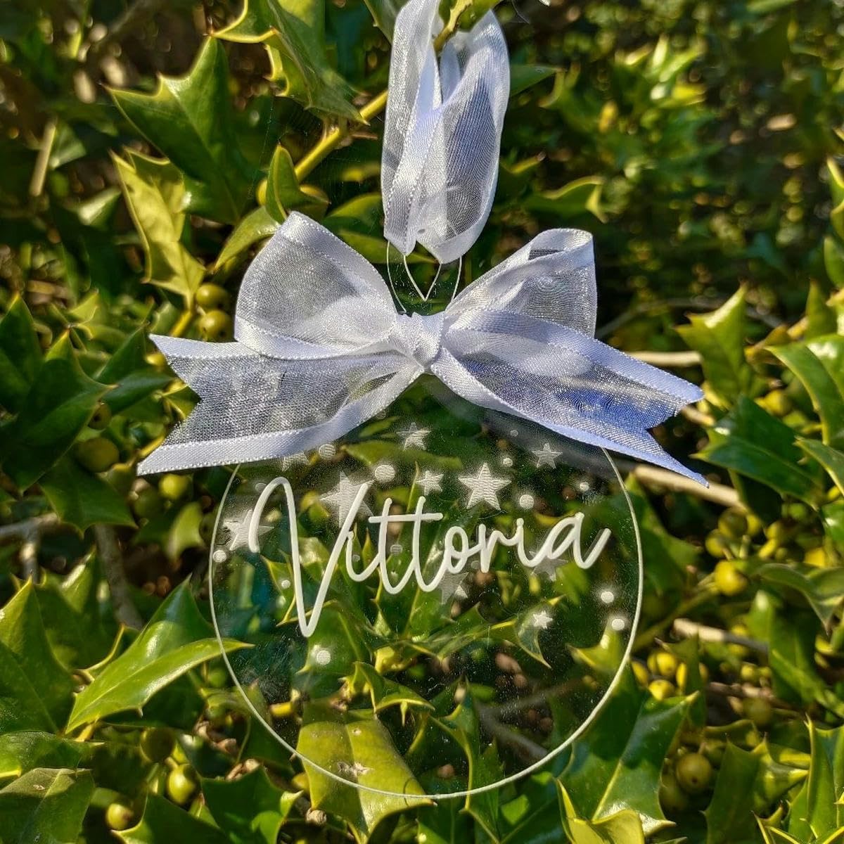 Colgante para árbol de Navidad con Nombre Personalizado, Bola de Navidad acrílica Transparente, Placa Decorativa de Navidad con Lazo, s-1-10 Uds.