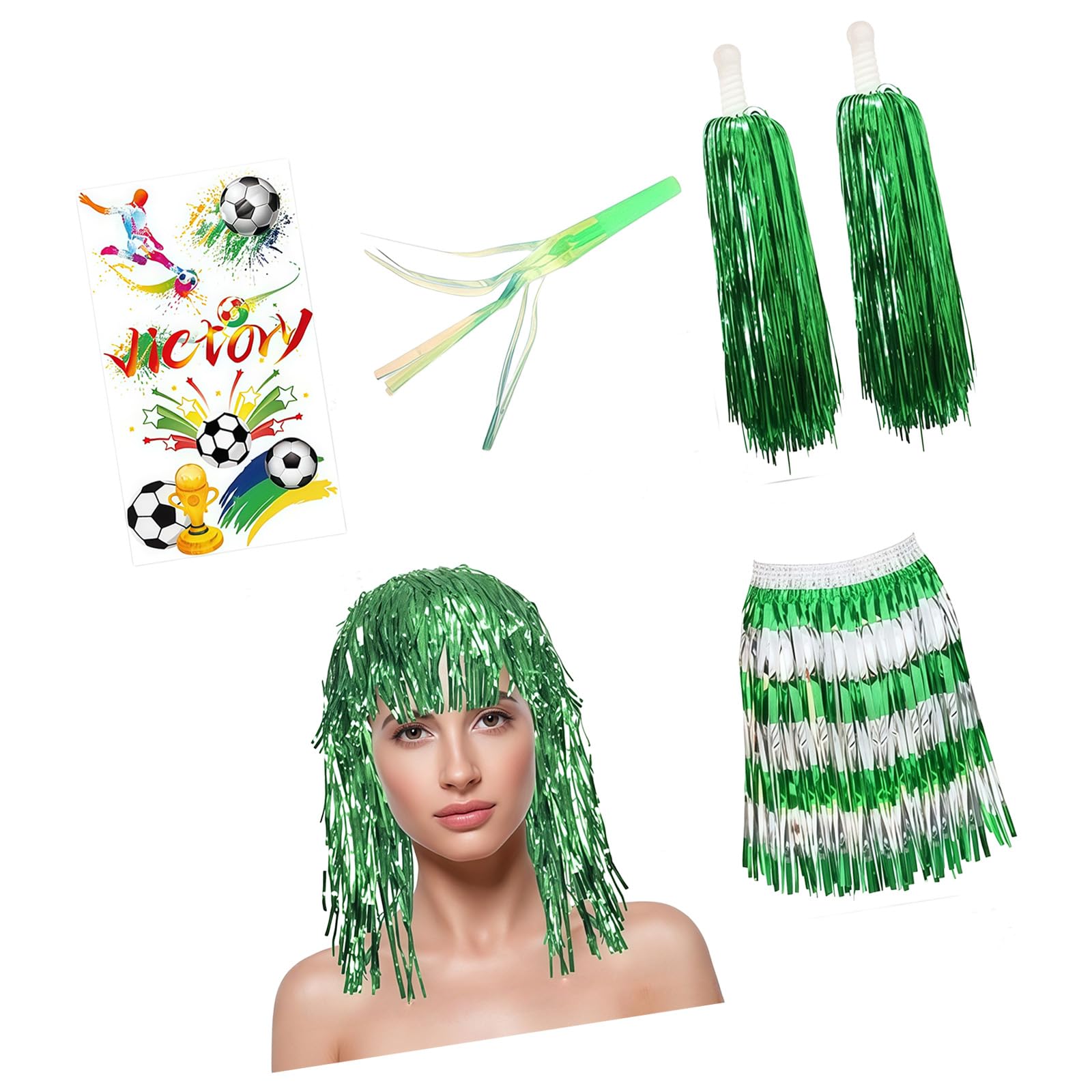 Piceioep Exciting International Tournament Celebration Decor Combo with Light Up Green Attachments Wearable Items for Sports Enthusiasts Soccer Glasses Stickers