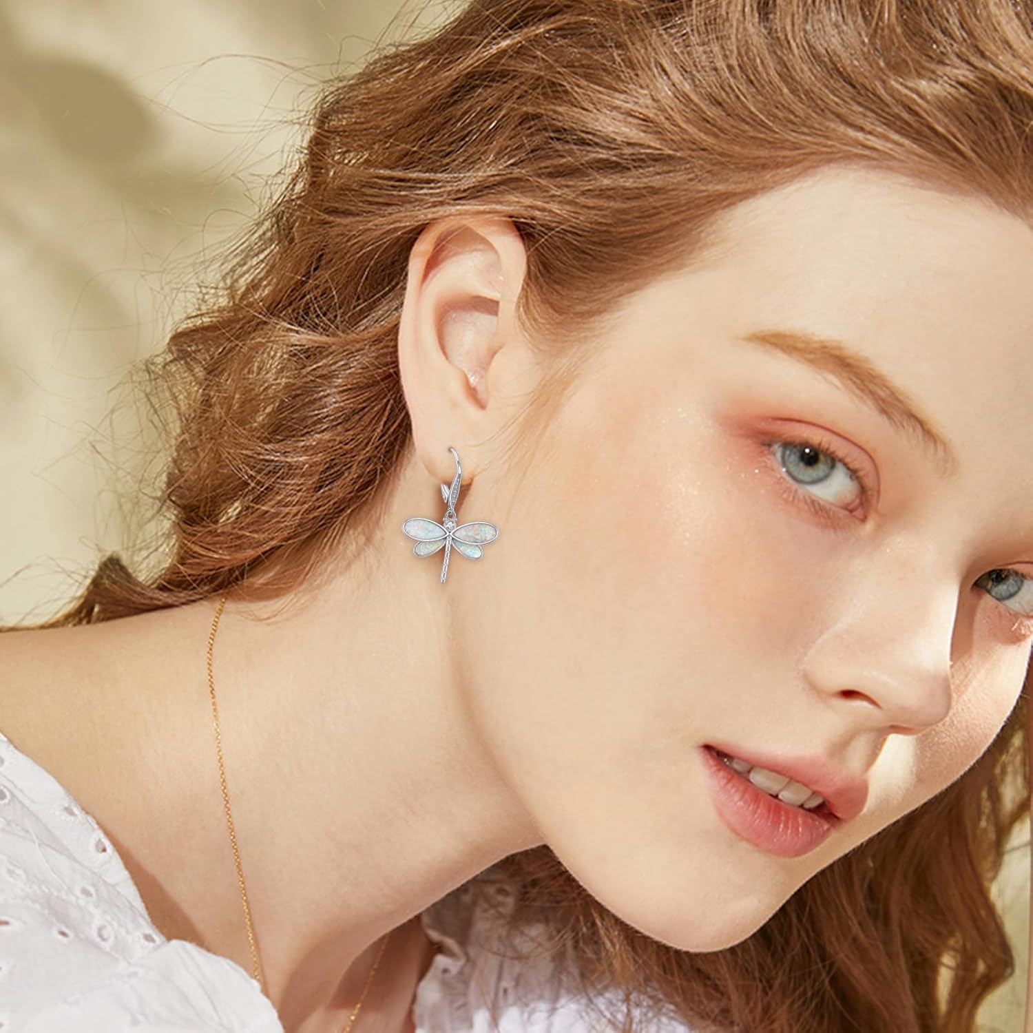 CUOKA MIRACLE Dragonfly Earrings 925 Sterling Silver Hoop Dragonfly Earrings Dangle Drop Opal Earring Dragonflies Jewelry Gifts for Women Wife - Image 4