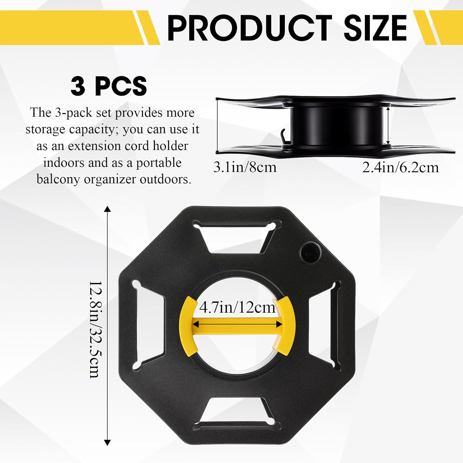 Ripeng 3 Pcs Extension Cord Storage Reels, Holds up to 150 Feet of 16/3 or 125 Feet of 14/3 Gauge Cord, Plastic Cable Winding Wheel Tangle-free with Central Handle for Extension Cords Rope Hose