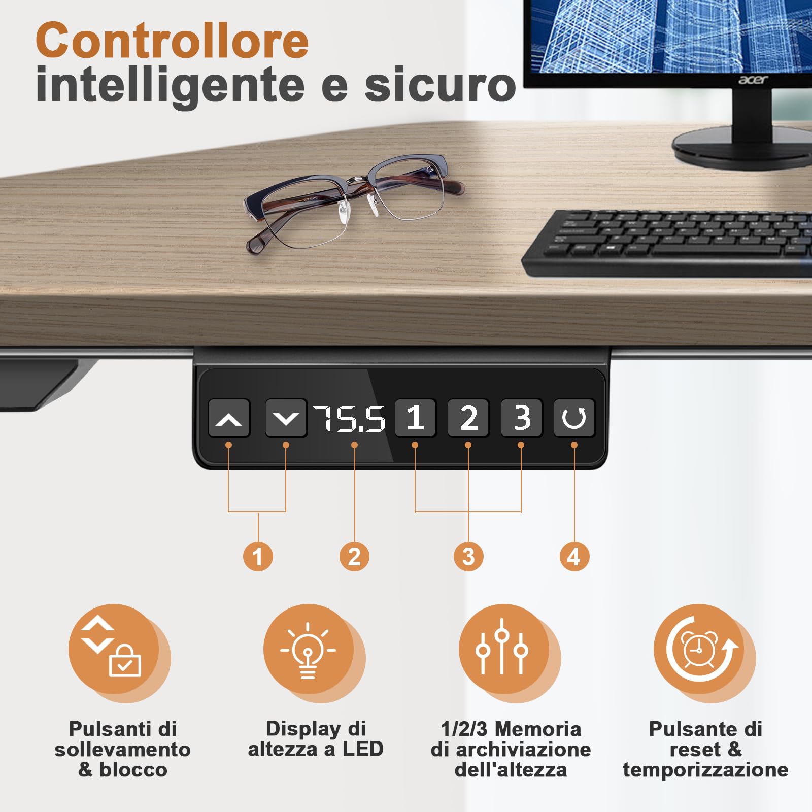 Scrivania Regolabile in Altezza con 2 Motori, Telaio Scrivania in Piedi Elettrico con 3 Funzioni Memoria e Blocco, Telaio da Scrivania Standing Desk da 71.5-117cm, Solo Telaio