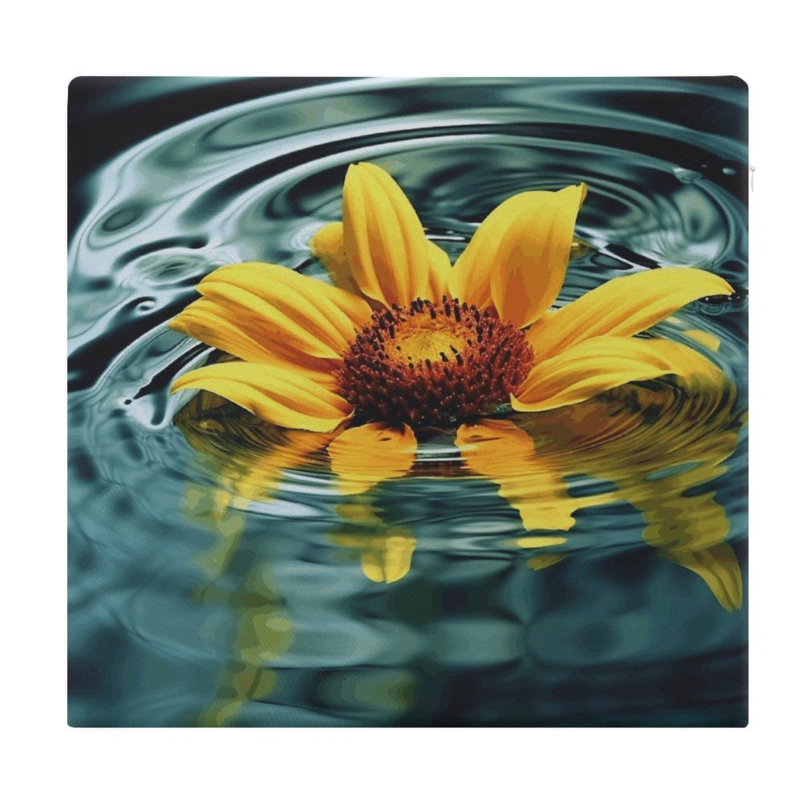JTREHY Sunflower in Water Chair Cushions Non-Slip Bar Stool Cushions Ultra Soft Warm Memory Foam Meditation Cushion Removable Large Square Seat Cushions for Dining Chair 15x14In