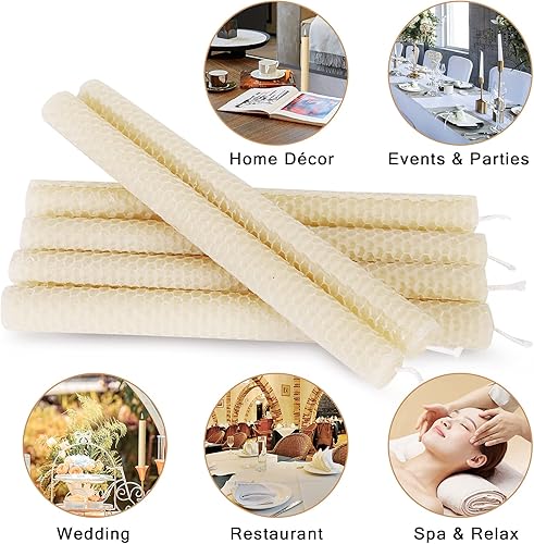 Miniatura 12 de Paquete de 6 velas cónicas de cera de abeja hechas a mano, velas de cera de abeja pura de 10 pulgadas, 8 horas de combustión sin goteo, velas