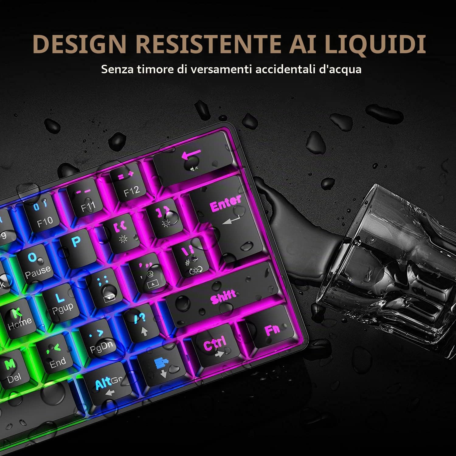 T60 Set Tastiera e Mouse da Gioco, Mini 60% Tastiera Meccanica Compatta 62 Tasti, 19 Rainbow LED Light, UK Layout + Mouse da Gioco a 6400 DPI + Mouse Pad per PC, Laptop - Interruttore Blu/Nero