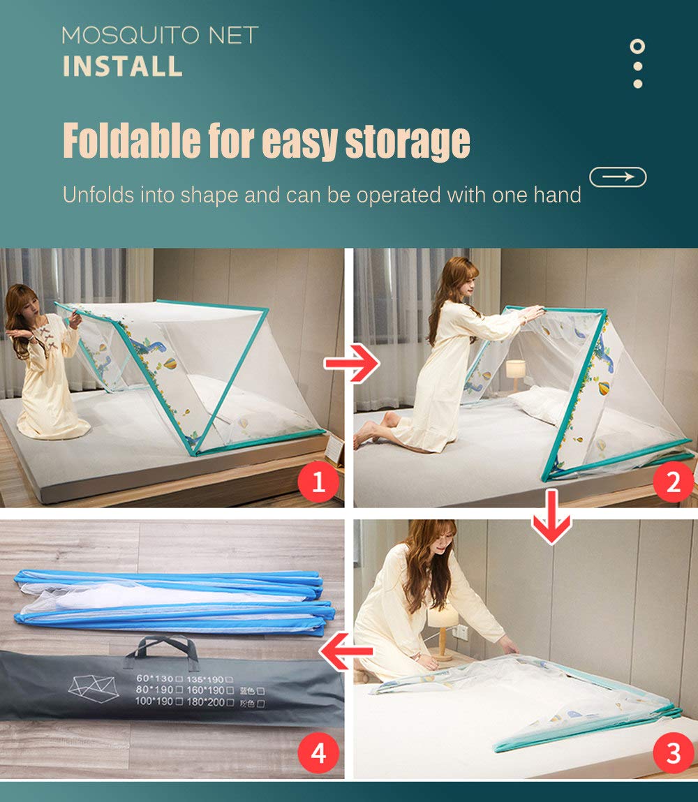 Opvouwbare bodemloze klamboe, draagbare klamboe, gemakkelijk op de camping en buiten, insectennet voor volwassen bed/bank/veld (2,80 x 190 x 80 cm