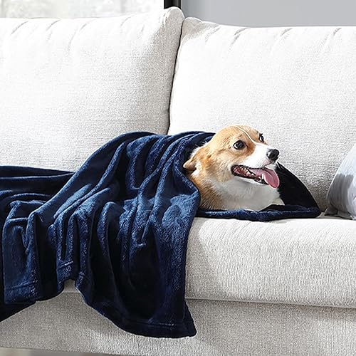 Miniatura 6 de Hansleep Manta de franela de forro polar, tamaño King, súper suave, esponjosa, acogedora manta de sofá para todas las estaciones (azul marino, King