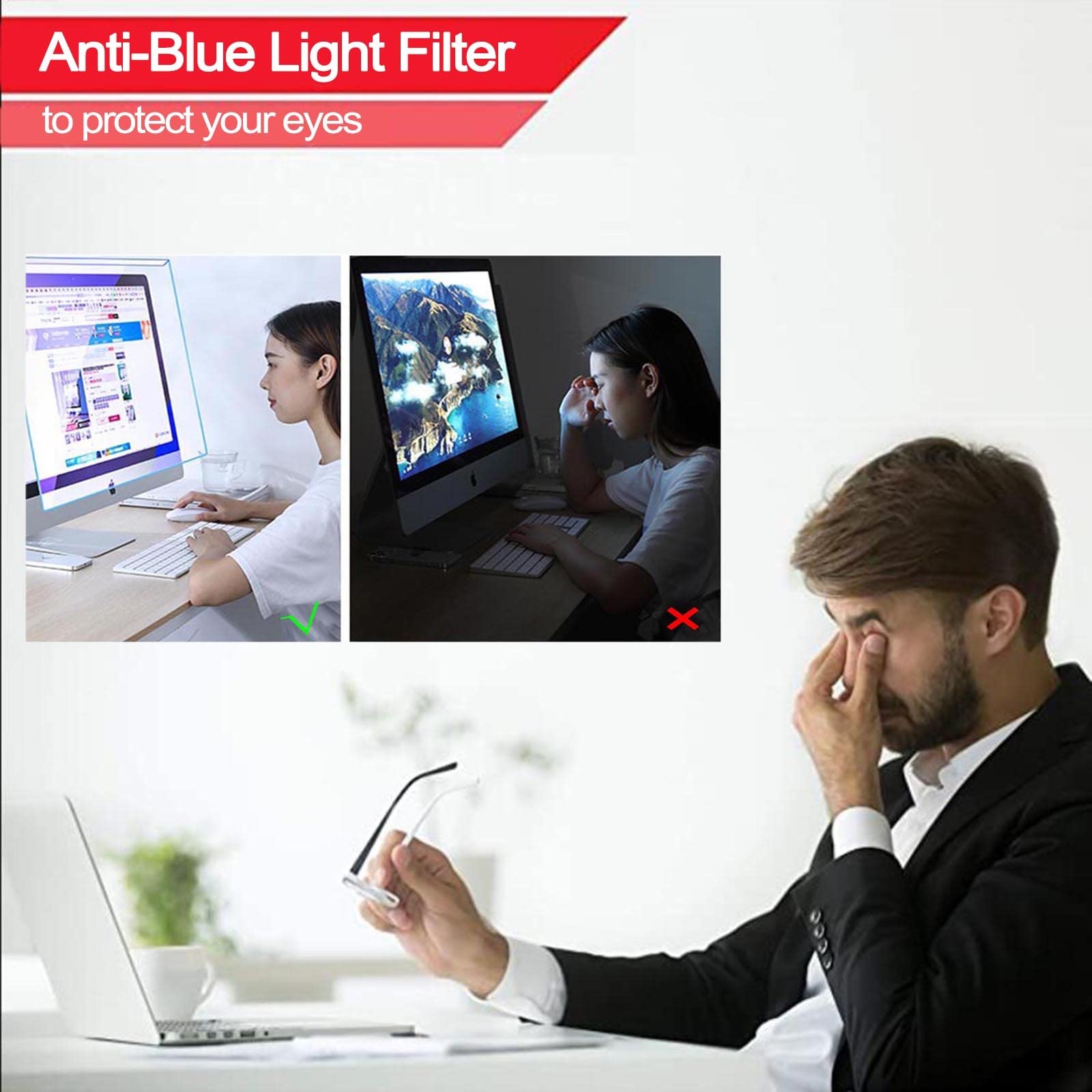 LIGUOYI Protector De Pantalla De Privacidad Antis-luz Azul, Antis UV, Filtro De Privacidad Antis-arañazos, Antis-Huella Digital, Filtro De Pantalla para Ordenador Monitor, Desmontable
