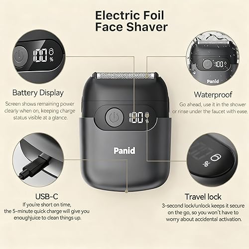 Miniatura 7 de Electric Foil Shavers for Men, Mini Electric Razor with LED Display, 3 Floating Blades, USB-C Fast Recharing, Portable Electric Shavers for BeardFace