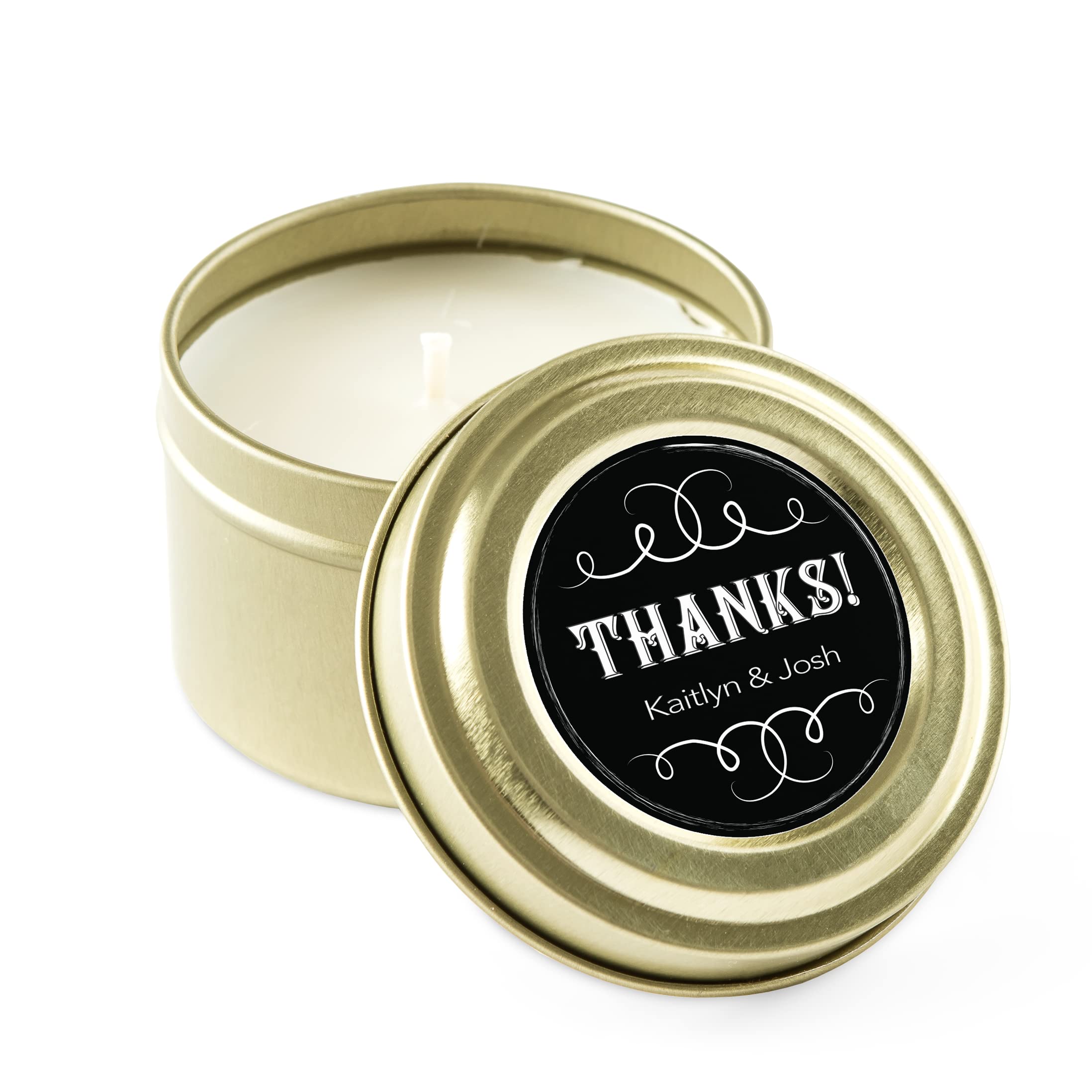 Weddingstar Custom Gold Tin Candle Wedding Favor - Chalkboard