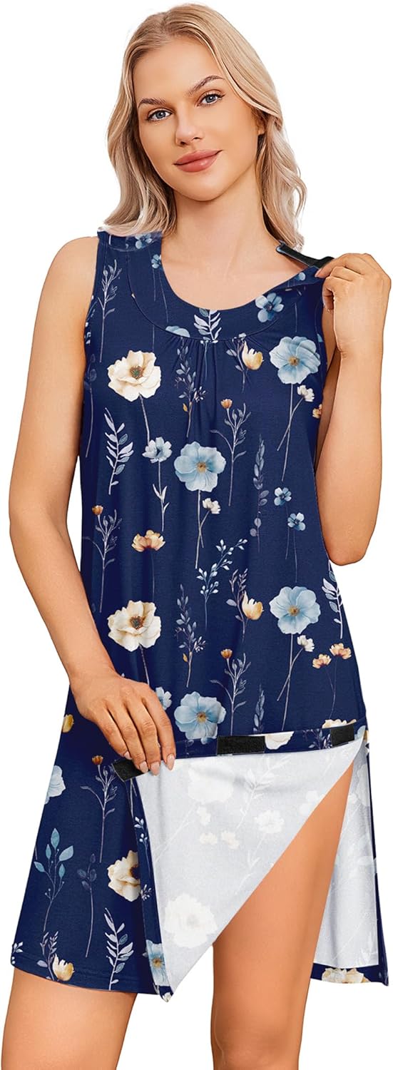 Deyeek Women's Post Shoulder Surgery Dress Tear Away Sleeveless Dress Side Full Open Chemo Port Adaptive Nightgown