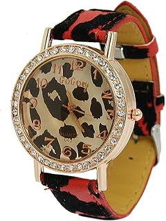 Qtqgoitem Red Black Perforated Faux Leather Band Rhinestone Inlaid Case Watch for Lady (Model: 1f6 062 ad2 87c 7a5)