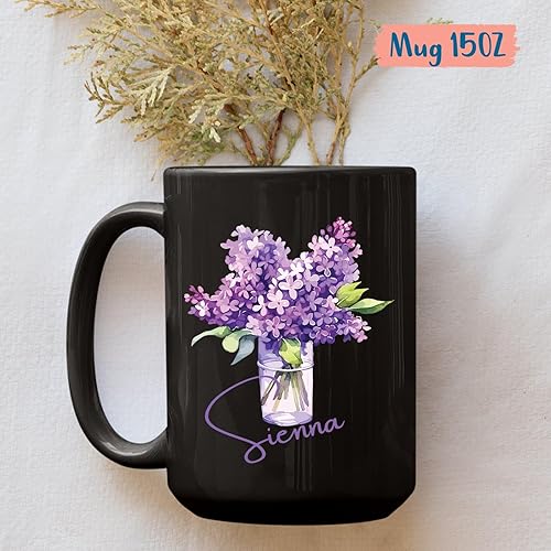 Miniatura 5 de Taza de cerámica de flores, taza de cerámica de flor lila personalizada, regalos de taza lila para propietario de jardín de flores, regalos de taza