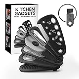 Kitchen Gadgets Set 6 Pieces, Space Saving Cooking Tools Kitchen Accessories-Garlic/Ginger Grinder, Cheese Grater, Vegetable/Fruit Peeler, Pizza Cutter, Herb Stripper, Bottle Opener, Gadgets Gift Set