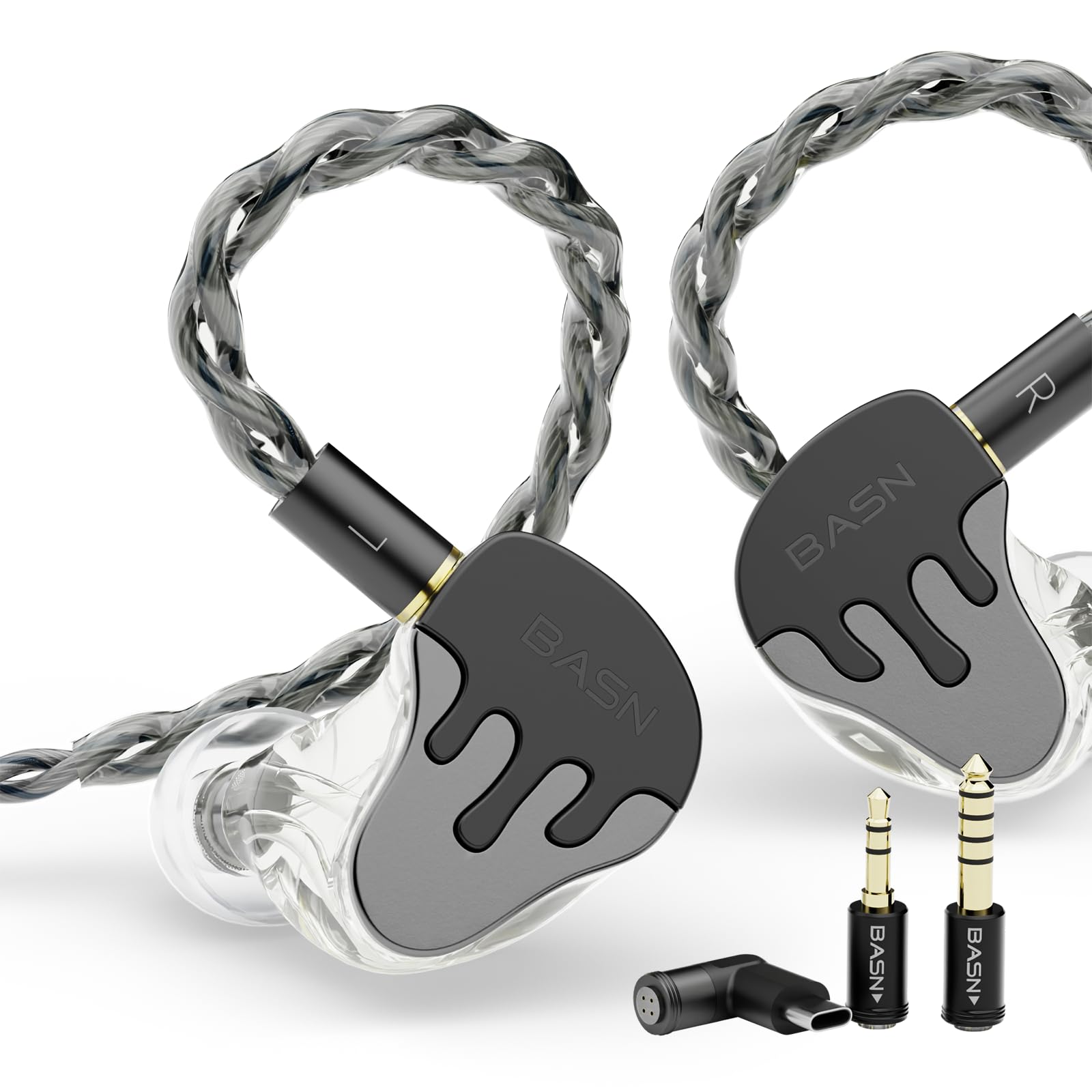 black silver usb-c in ear audio monitor with hybrid 6 drivers