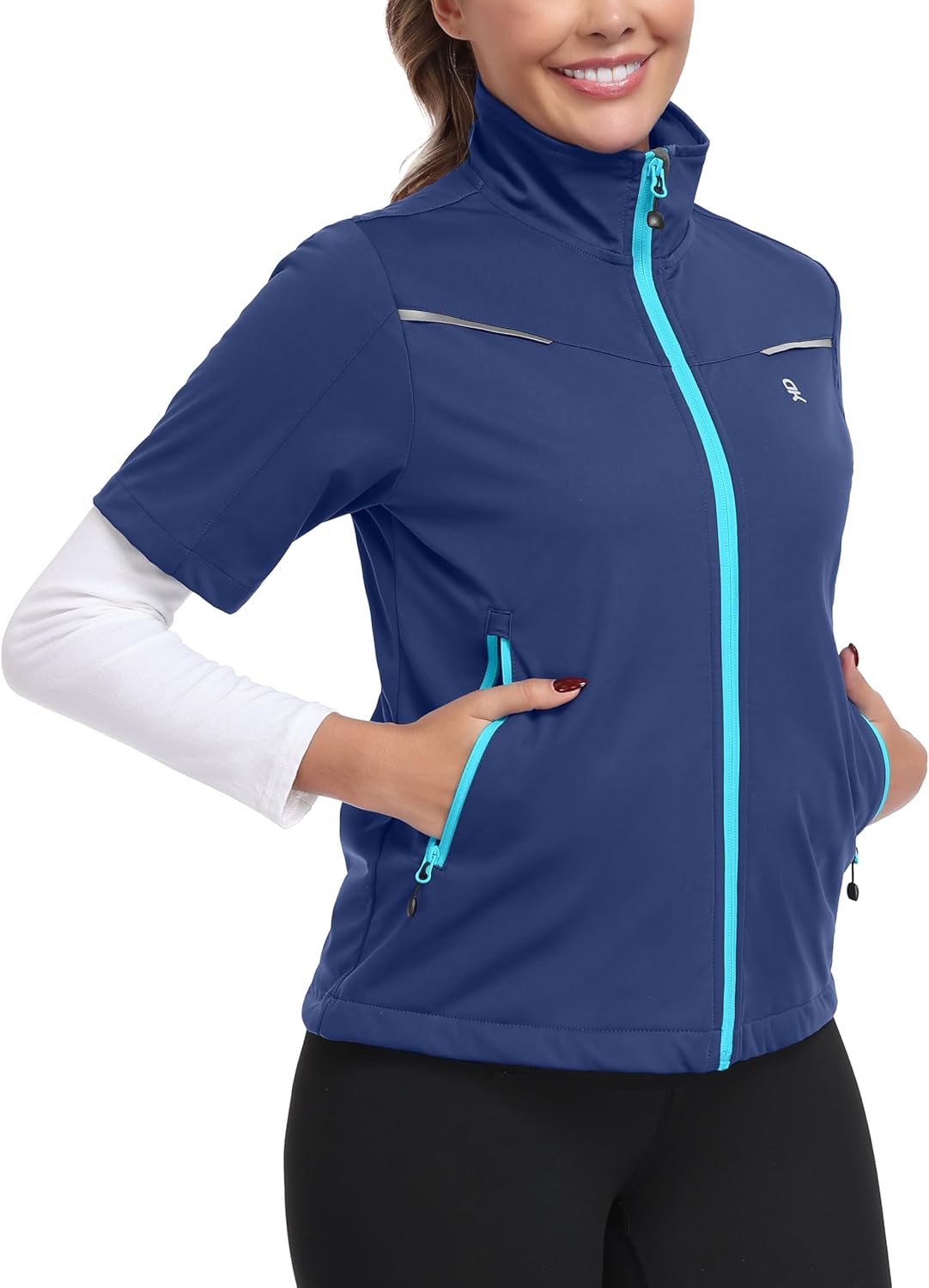 Little Donkey Andy Women's Short Sleeve Golf Jacket Lightweight Water Resistant Quick Dry Running Vest with Zipper Pockets