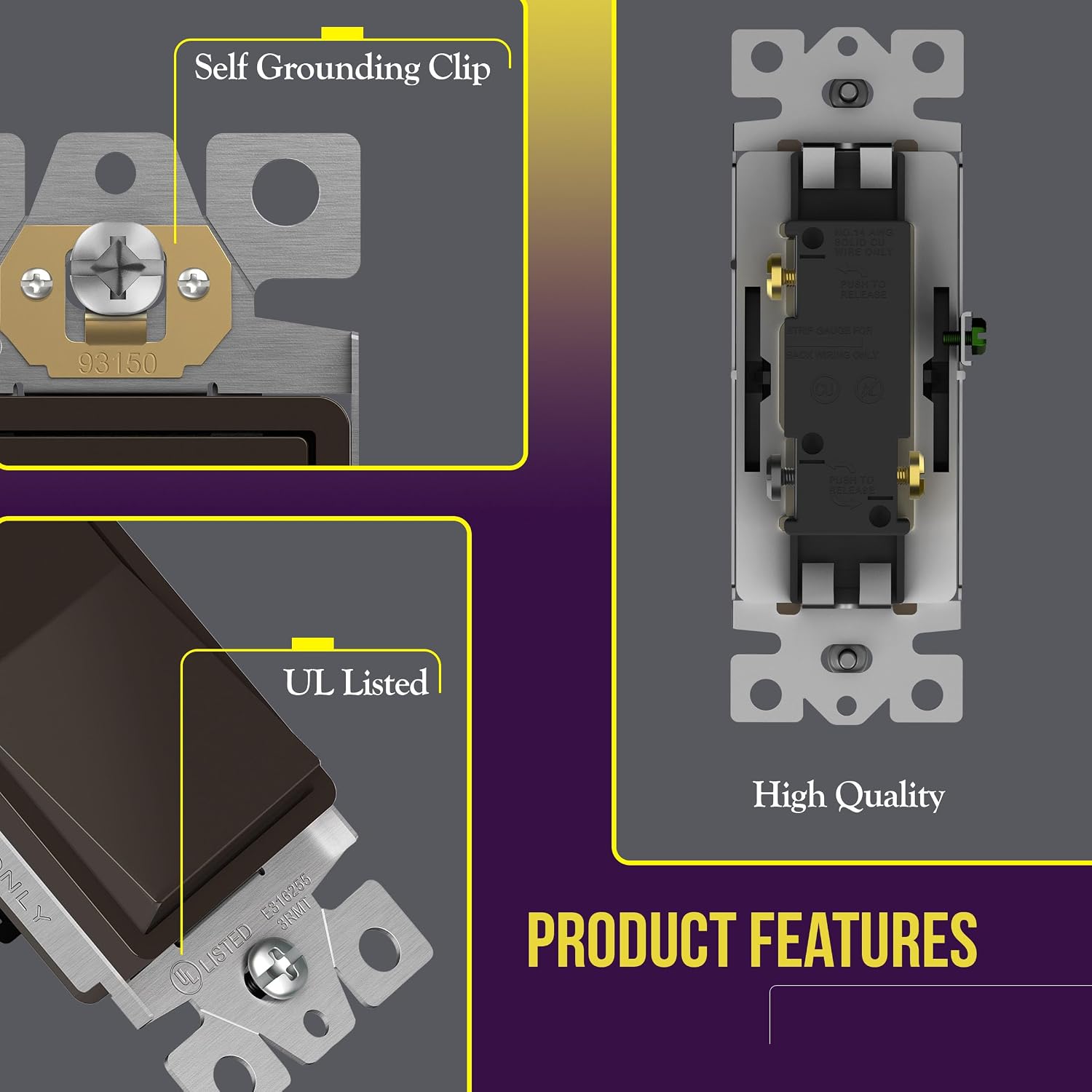 ENERLITES Brown 3-Way Decorator Paddle Rocker Light Switch, 15A, 10 Pack image 4