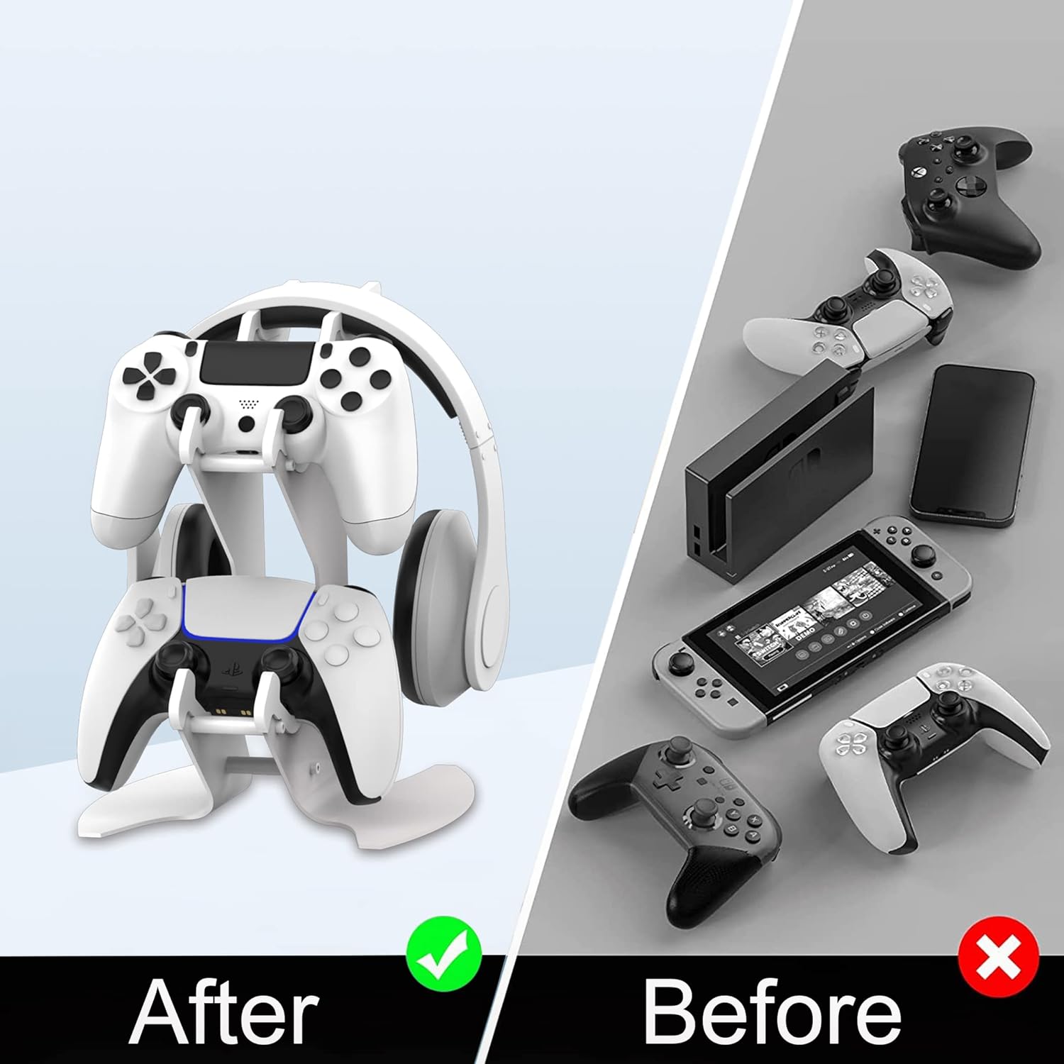 DOYO Controller Holder Stand, Universal Metal Material Game Controller Headset Stand Controller Accessories for Gamepad of PS5 / Xbox / PS4 / Switch （White