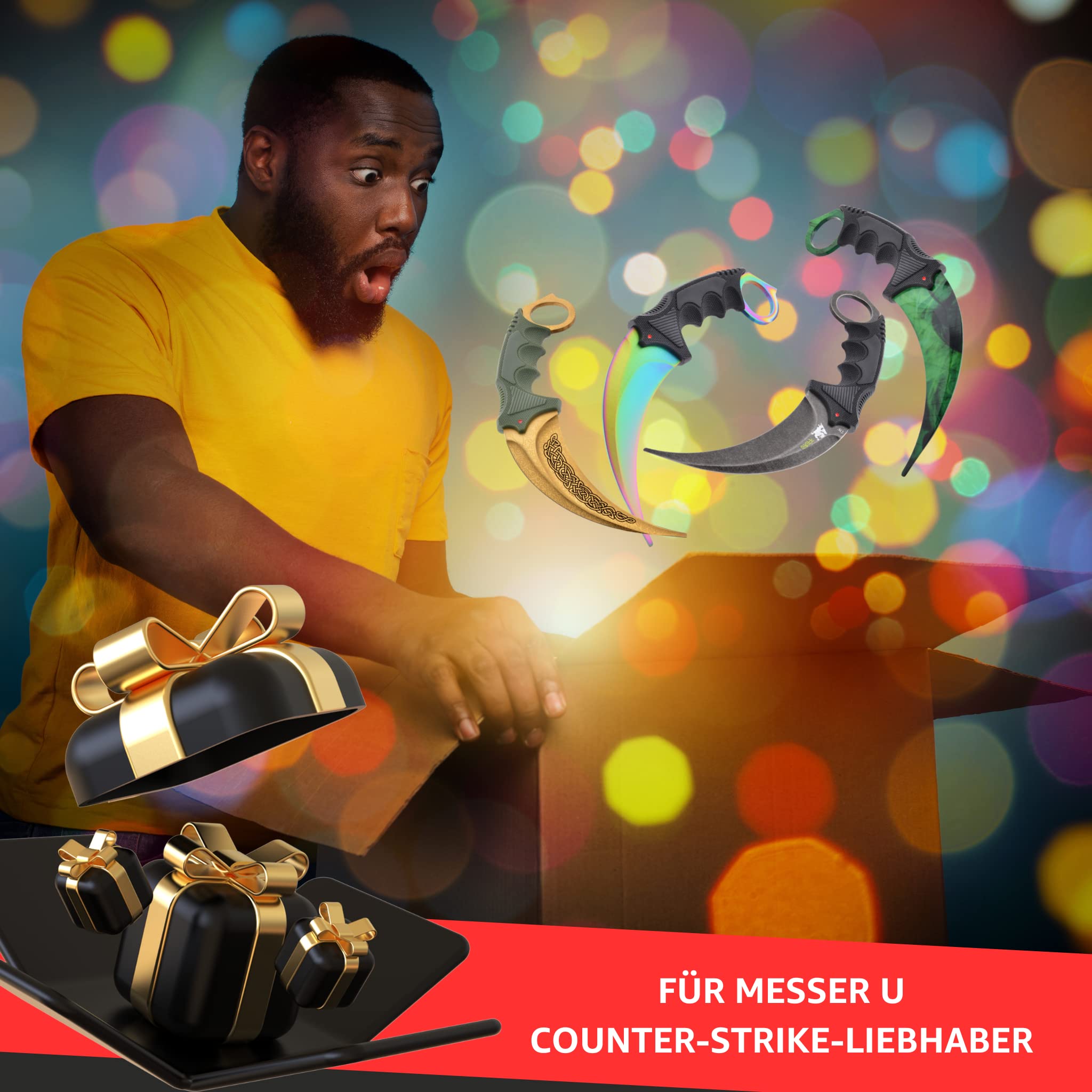 JARL Karambit Trainer CSGO Knife - CSGO Karambit Messer Trainer nicht Scharf aus Edelstahl - Geschenk für CS:GO-Fans mit Premium-Box - Karambit Trainer Stumpf Outdoor Practice Knife & Sammlung