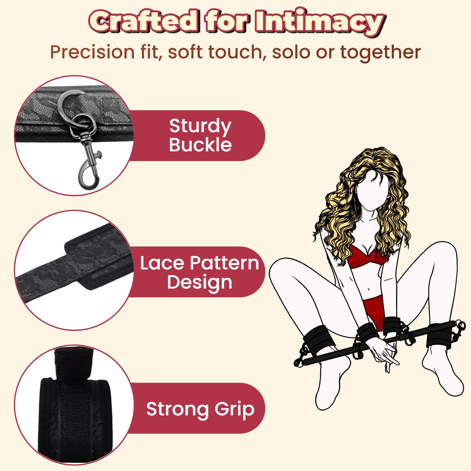 Spreader Bar Sex Toys BDSM Bondage Restraints with Handcuffs Ankle Cuffs for Couples Adults SM Games Adjustable 22-36 Inch: Black