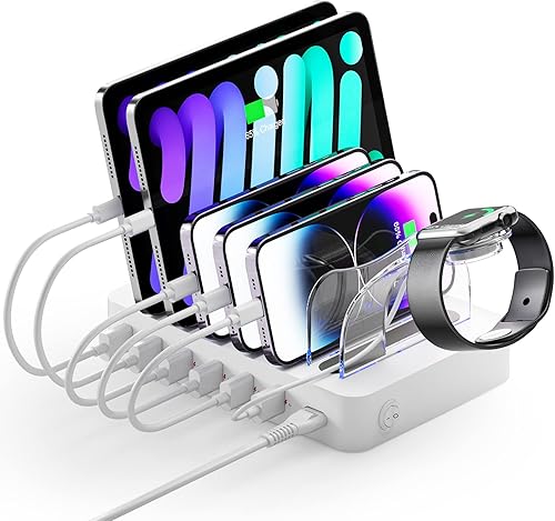 Miniatura 8 de Unitek Estación de carga rápida USB  Base de carga USB C de 6 puertos con 2 PD de 20 W, organizador de estación de carga de múltiples dispositivos