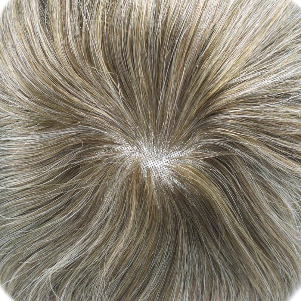Toupee For Mens Hair Piece Swiss Lace Hair System For Men Lace Front Mens Toupee 100% European Human Hair Piece For Men Bleached Knot 8x10 80% light density #730 7# VERY LIGHT BROWN+30% GREY