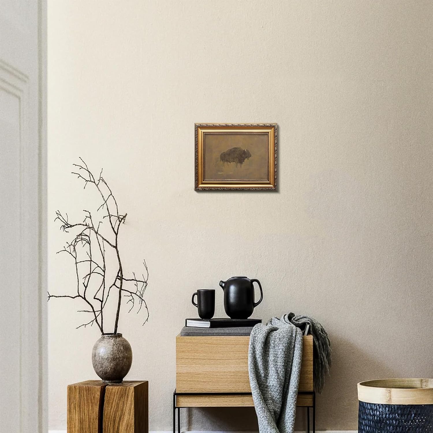 uniro Vintage Gold Framed Wall Art, Rustic Bison Canvas Art Prints Painting, Farmhouse Decor Brown Tones Animal Picture Wall Decor, Rustic Frame Art for Bedroom, Gallary, Living Room, Office- 9x12Inch