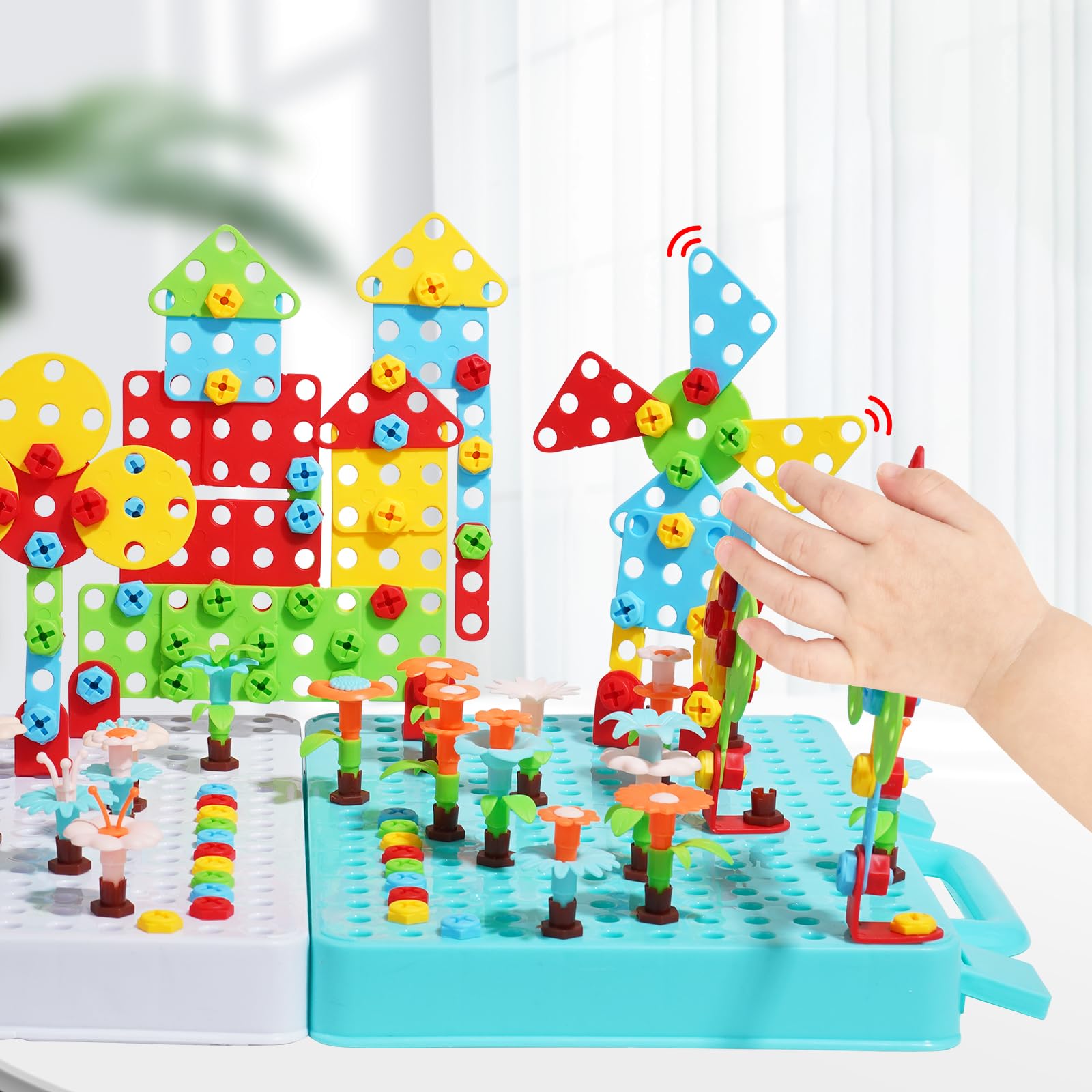 Ark miido Mallette à outils pour enfants avec perceuse, jeu d'emboîtement Montessori - Jouet éducatif créatif 3D - Puzzle mosaïque - Jeux à partir de 3, 4, 5, 6 ans - Pour garçons et filles