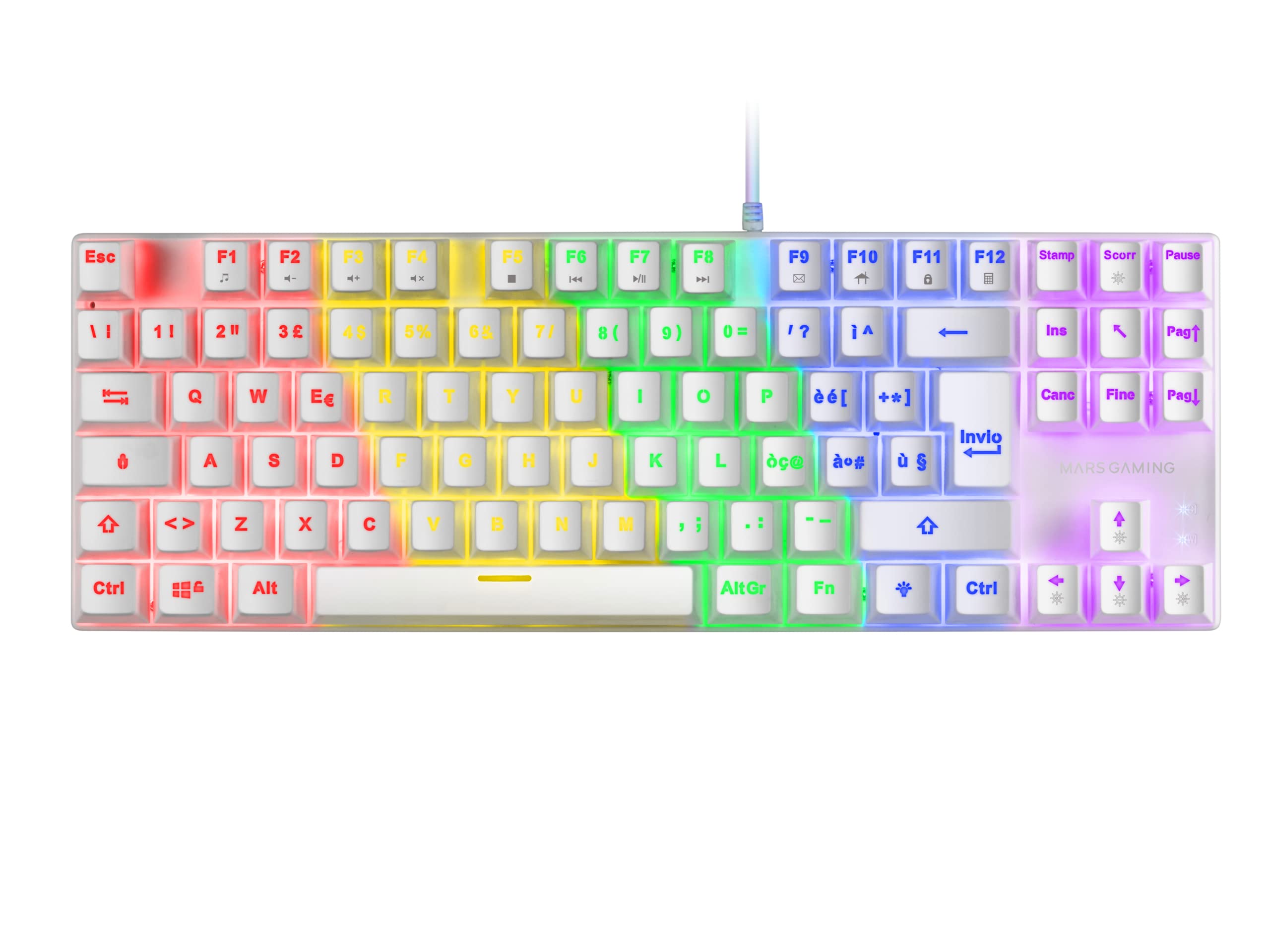 Mars Gaming MK80 Bianco, Tastiera Gaming Meccanica TKL FRGB, Antighosting, Switch Meccanico Rosso, Lingua Italiano