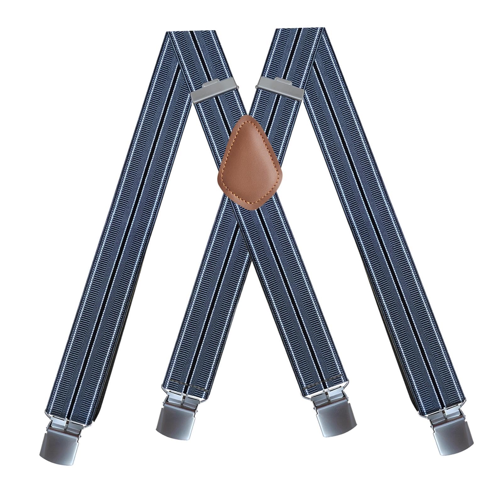 FABLOFT Suspender for Men Fashion Adjustable Braces for Formal Events Wedding Shorts Gray white stripes-picture-40