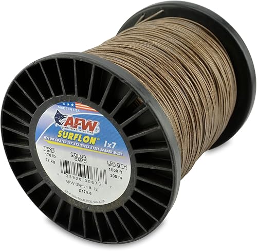 Miniatura 68 de Alambre de pesca americano Surflon recubierto de nailon de 1 x 7 pulgadas, línea líder de pesca para agua salada, prueba de 10 libras, prueba de 250