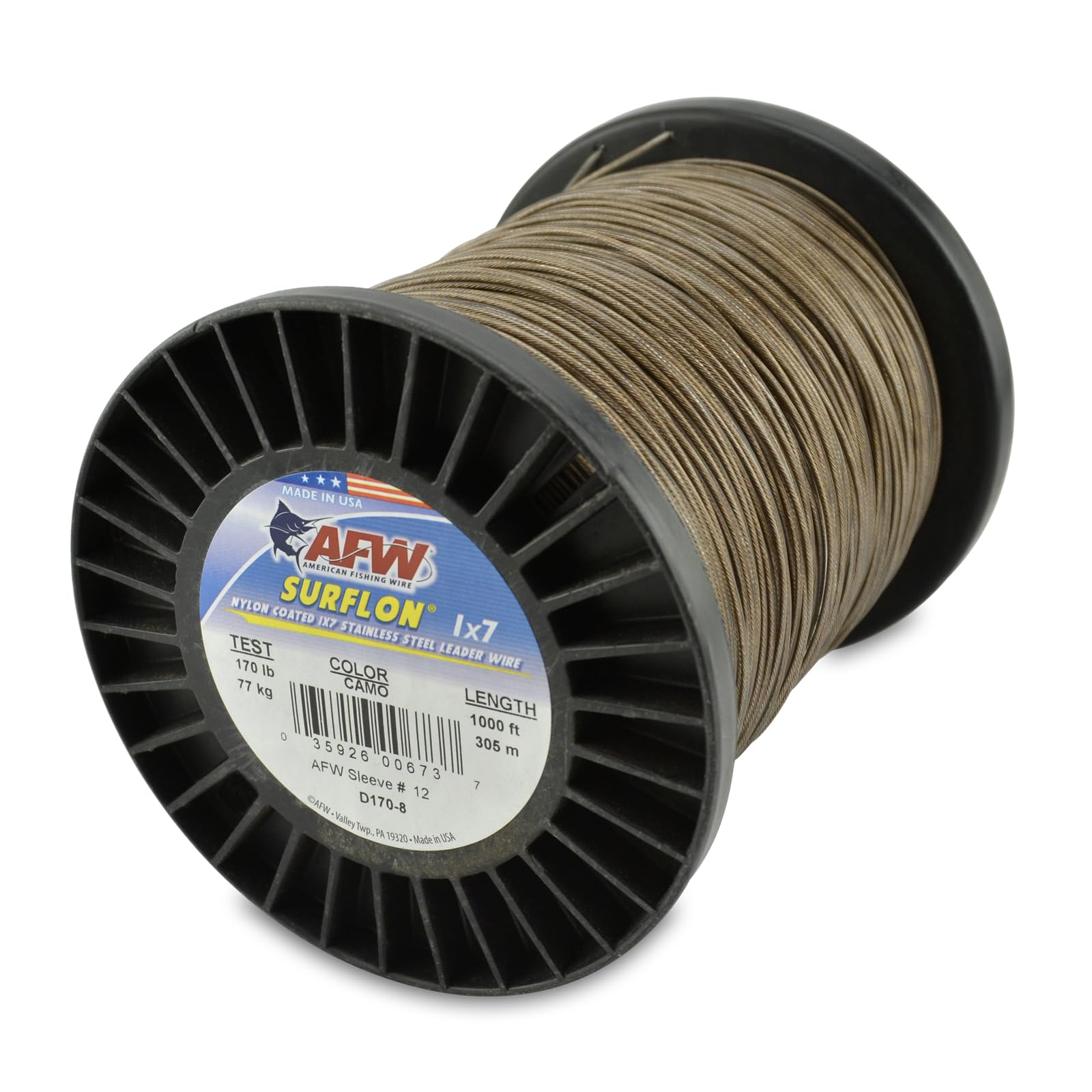 American Fishing Wire Surflon Nylon Coated 1x7 Stainless Steel Leader Wire - Fishing Leader Line for Saltwater, 10lb Test - 250lb Test in Bright,
