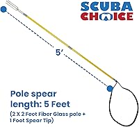Vista 2 de Spearfishing Equipo de pértiga de 5 pies (largo total), de fibra de vidrio, estilo hawaiano, de 2 piezas, con 3 puntas: honda, arpón, y punta triple.