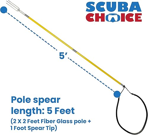 Miniatura 2 de Spearfishing Equipo de pértiga de 5 pies (largo total), de fibra de vidrio, estilo hawaiano, de 2 piezas, con 3 puntas: honda, arpón, y punta triple.