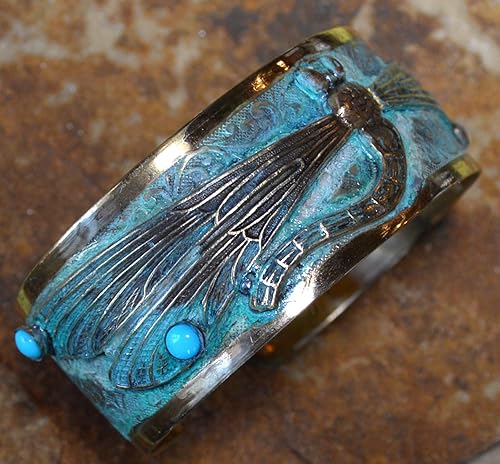 Miniatura 3 de Elaine Coyne Verdigris Patina - Pulsera decorativa con libélula y arte, color turquesa