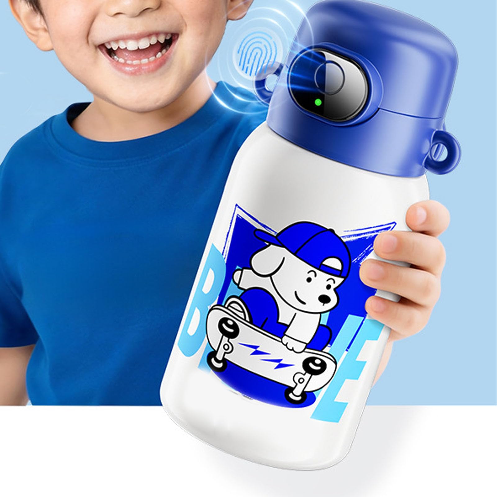 Sxhlseller Vakuum-Wasserflasche, Isolierter Becher Zum Entsperren Intelligenter Fingerabdrücke, 550-ml-Thermoflasche aus Edelstahl 316 mit Strohhalm, 12-Stunden-Isolierung für