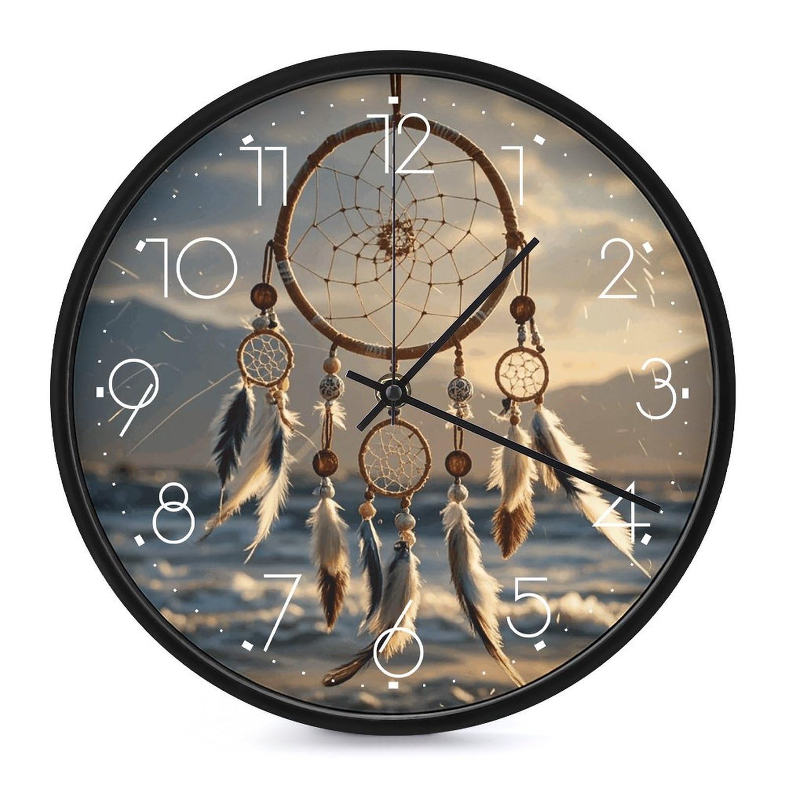 Horloge murale silencieuse attrape-rêves ronde de 25,4 cm pour cuisine