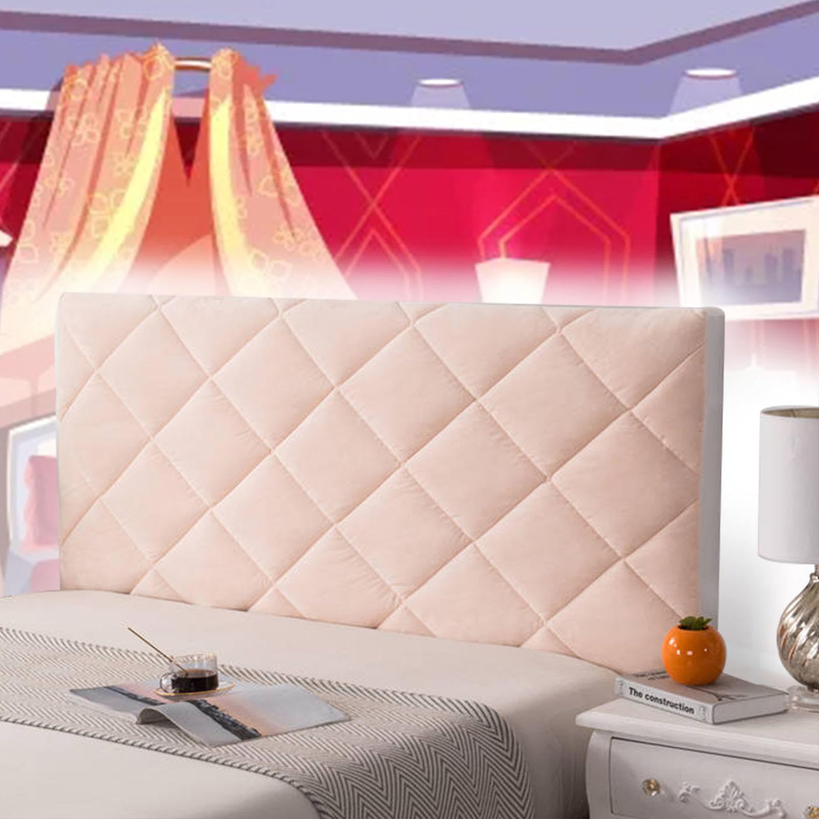 Headboard Covers for Double Bed White Velvet Headboard Cover Single Dustproof Elastic Headboards Protection Cover for Bed Headboard Dustproof Solid Color Quilted,pink-180cm