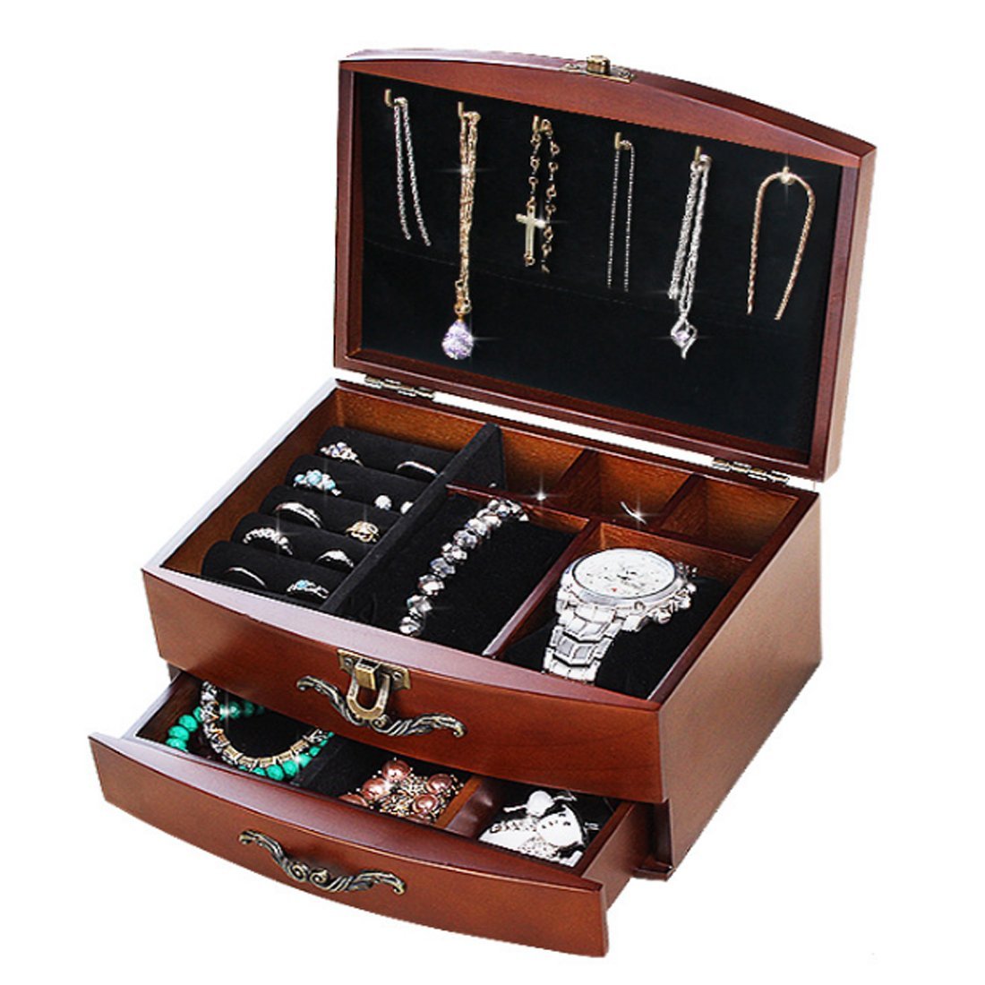 Tosbess 2 Tier Wooden Jewellery Box Jewellery Box Wooden Box Storage Box for Jewellery