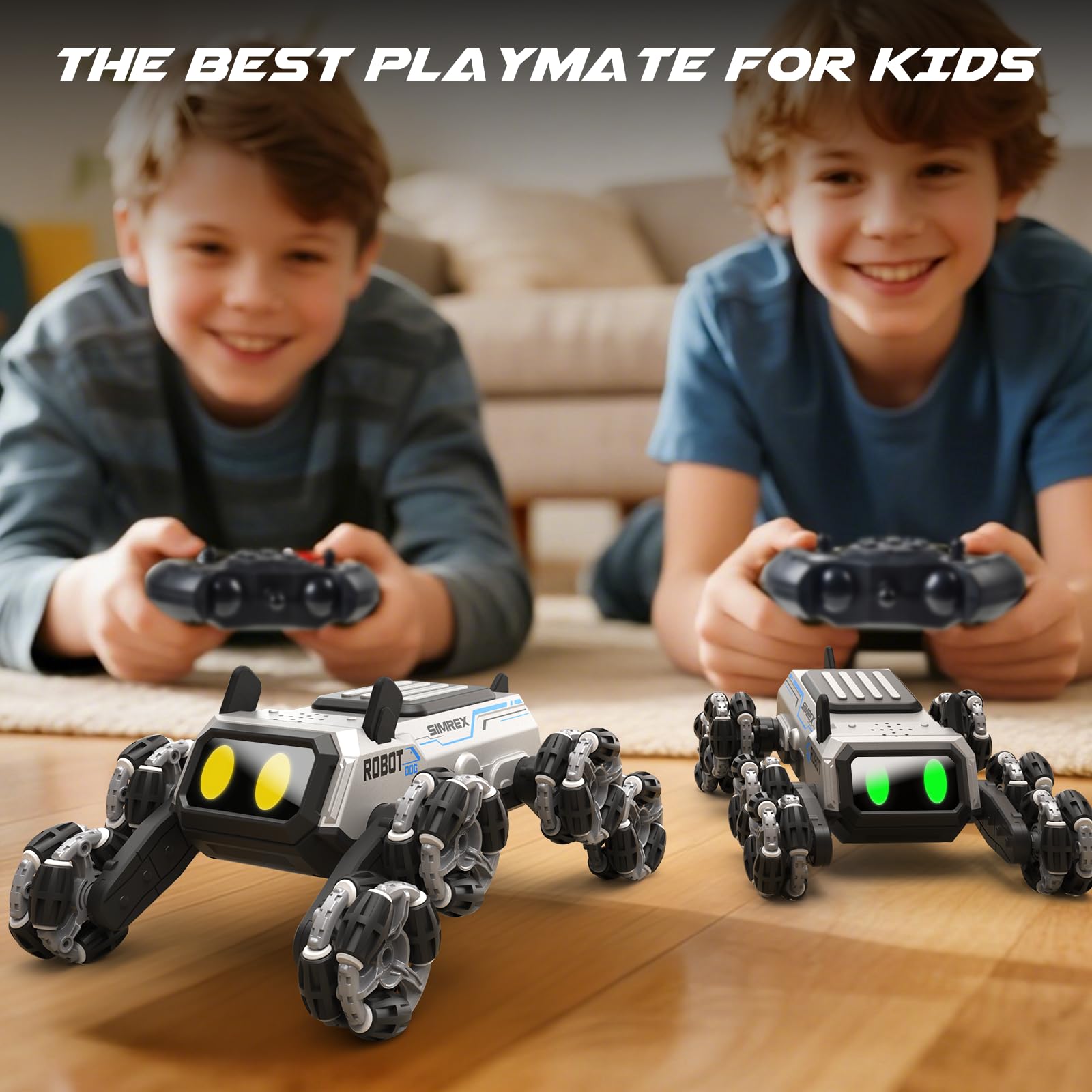 SIMREX Remote Control Robot Dog Toys for Kids 6+, Stunt RC Cars with LED Eyes & Gesture Control, 6+ Years Old Boys Girls Birthday Gift, Interactive Robot Toy with Mecanum Wheels & 3 Sounds, Sliver