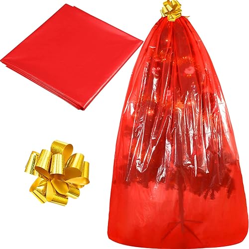 1 bolsa de almacenamiento para árbol de Navidad y 1 lazo dorado de cinta (8.8 x 5.8 pies, bolsa roja)