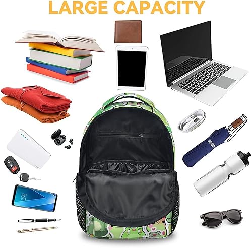 Miniatura 5 de CUNEXTTIME Mochila de rana para niñas y niños, bonita bolsa de libros de 16 pulgadas con gran capacidad, bolsas escolares de viaje duraderas, Rana